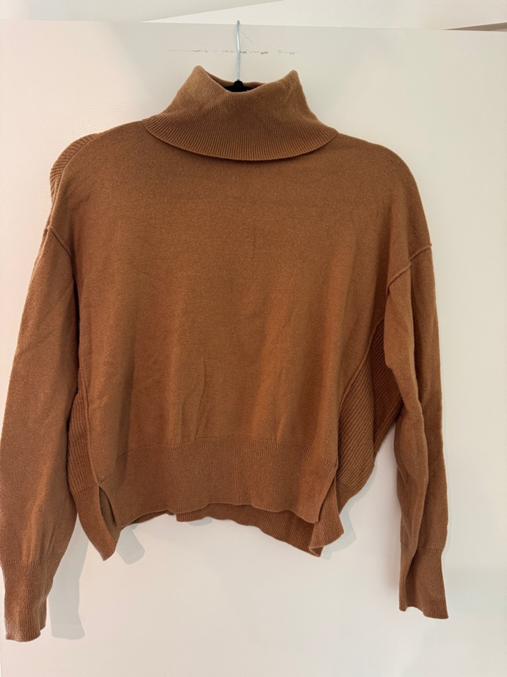 Topshop Cropped Turtleneck Sweater in Warm Copper Brown